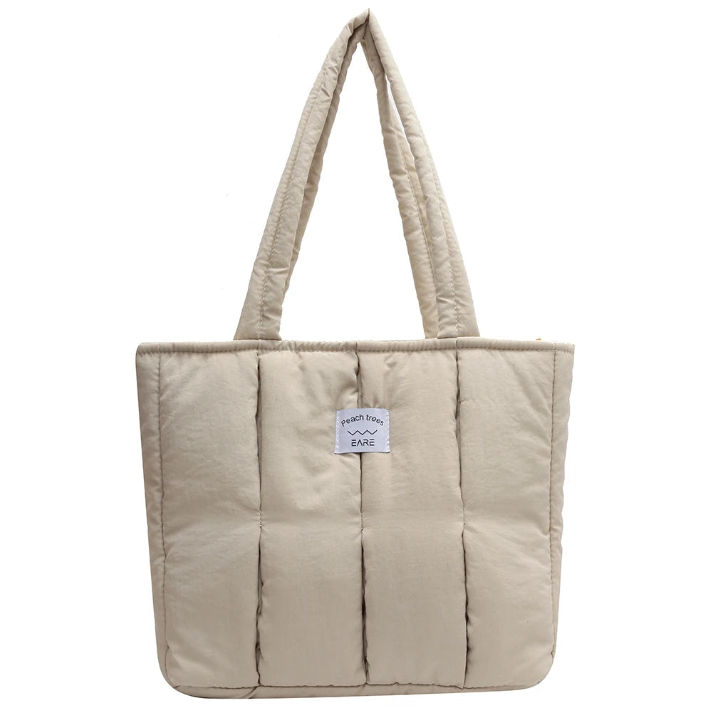 Casual Top-Handle Bag Large Capacity Women Shoulder Handbag Cotton Padded Solid Color Soft Portable Designer for Office Travel