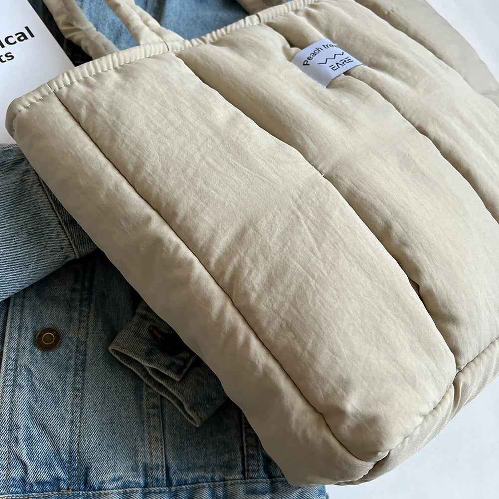 Casual Top-Handle Bag Large Capacity Women Shoulder Handbag Cotton Padded Solid Color Soft Portable Designer for Office Travel